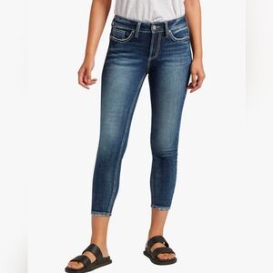 Silver Jeans Suki Curvy Fit Mid Rise Skinny Crop Medium Wash Stretch Jean Sz 26